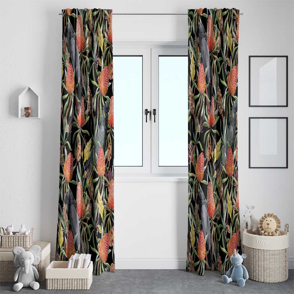 Australia Black Cockatoo And Banksia Flowers Window Curtain