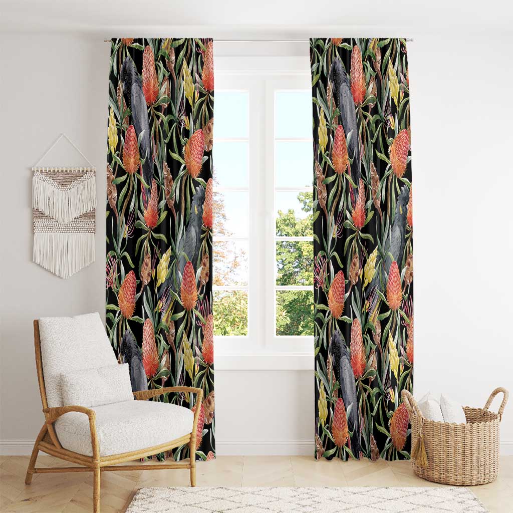 Australia Black Cockatoo And Banksia Flowers Window Curtain