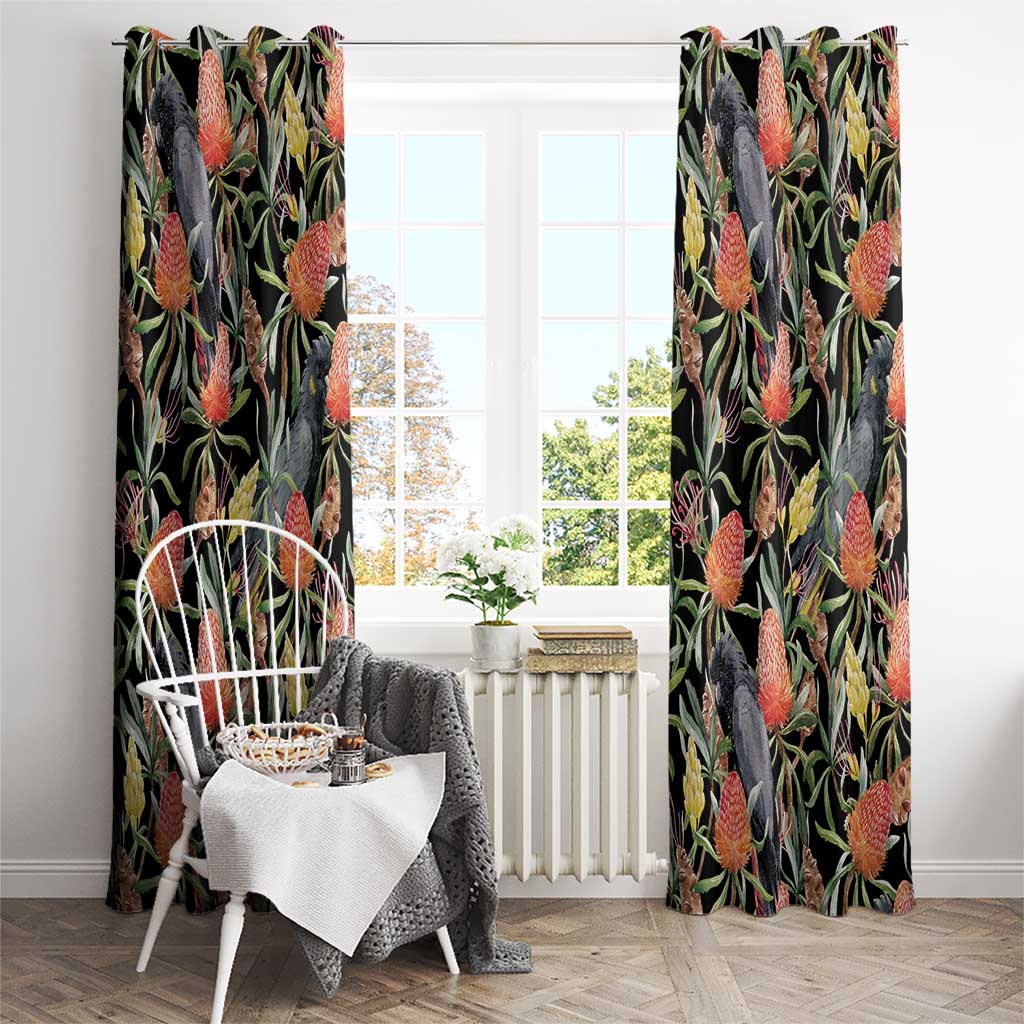 Australia Black Cockatoo And Banksia Flowers Window Curtain