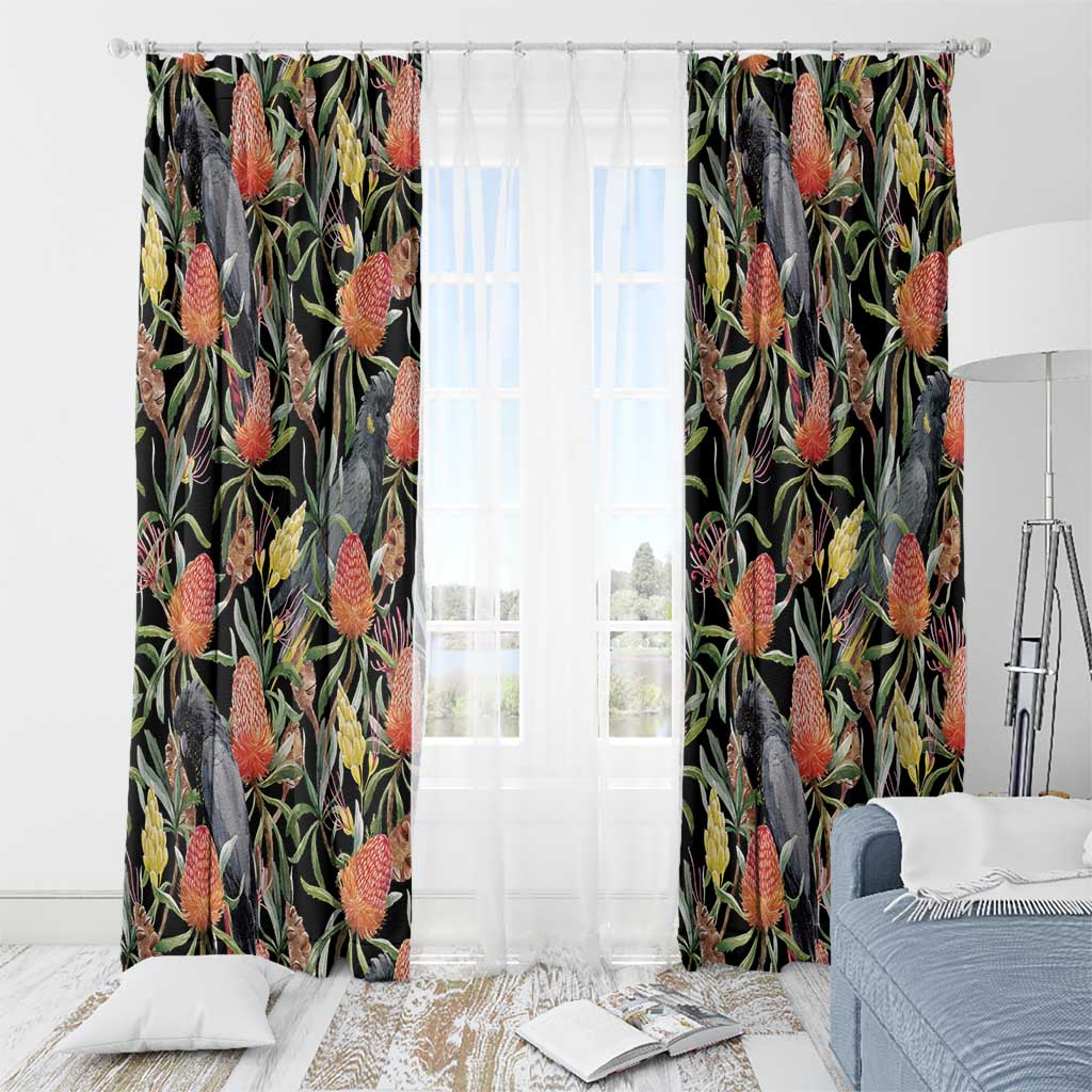 Australia Black Cockatoo And Banksia Flowers Window Curtain