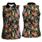 Australia Black Cockatoo And Banksia Flowers Women Sleeveless Polo Shirt