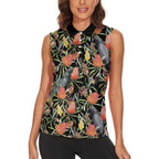 Australia Black Cockatoo And Banksia Flowers Women Sleeveless Polo Shirt