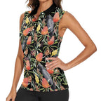 Australia Black Cockatoo And Banksia Flowers Women Sleeveless Polo Shirt