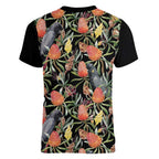 Australia Black Cockatoo And Banksia Flowers Women V-Neck T-Shirt