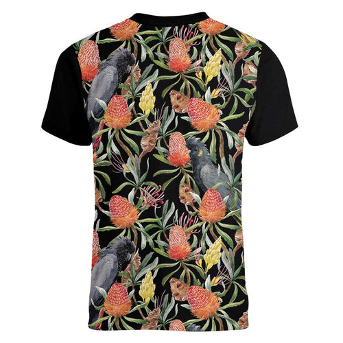 Australia Black Cockatoo And Banksia Flowers Women V-Neck T-Shirt