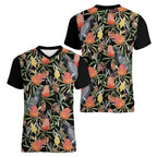 Australia Black Cockatoo And Banksia Flowers Women V-Neck T-Shirt