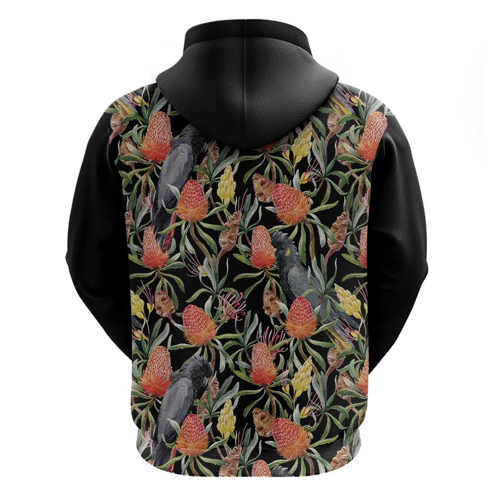 Australia Black Cockatoo And Banksia Flowers Zip Hoodie