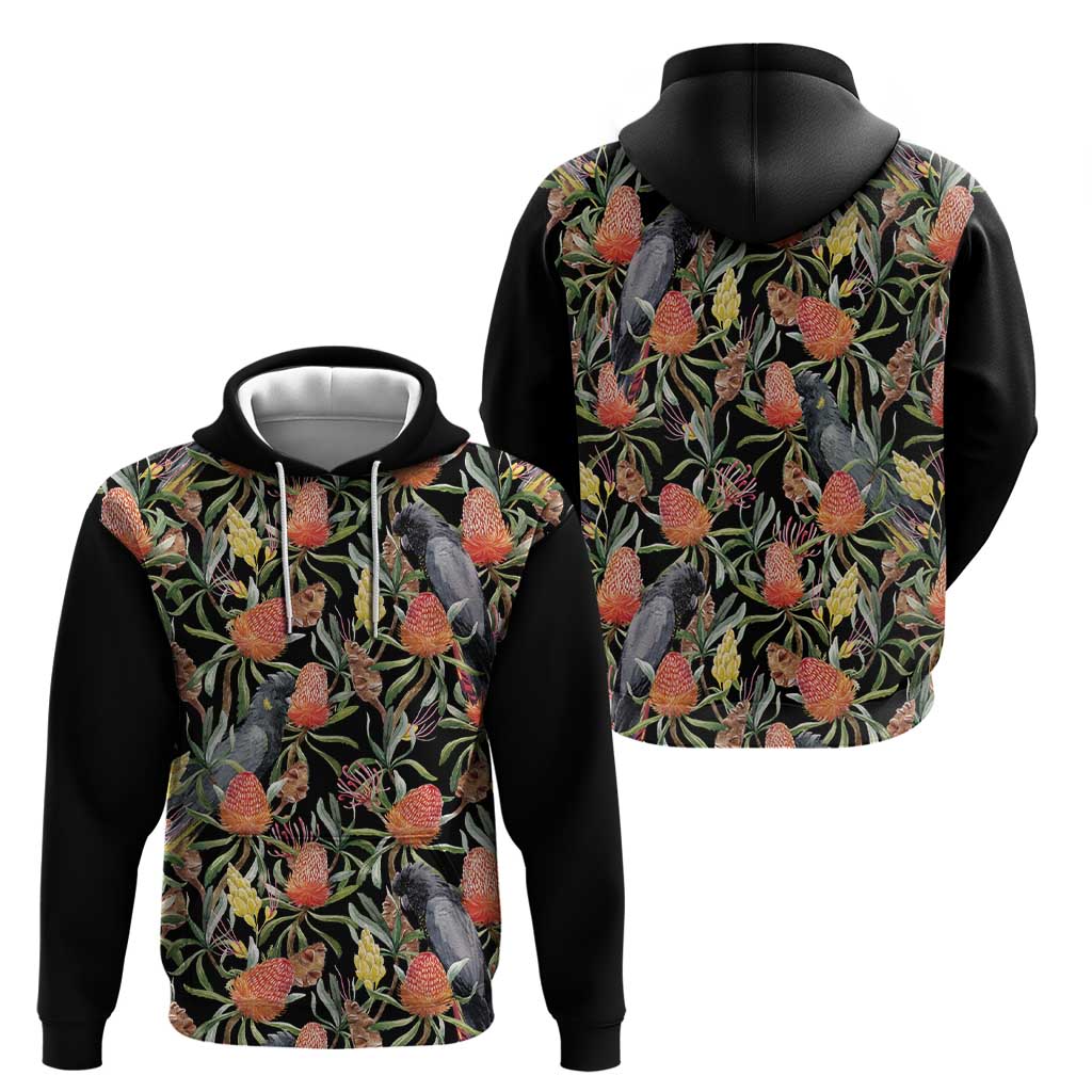 Australia Black Cockatoo And Banksia Flowers Zip Hoodie