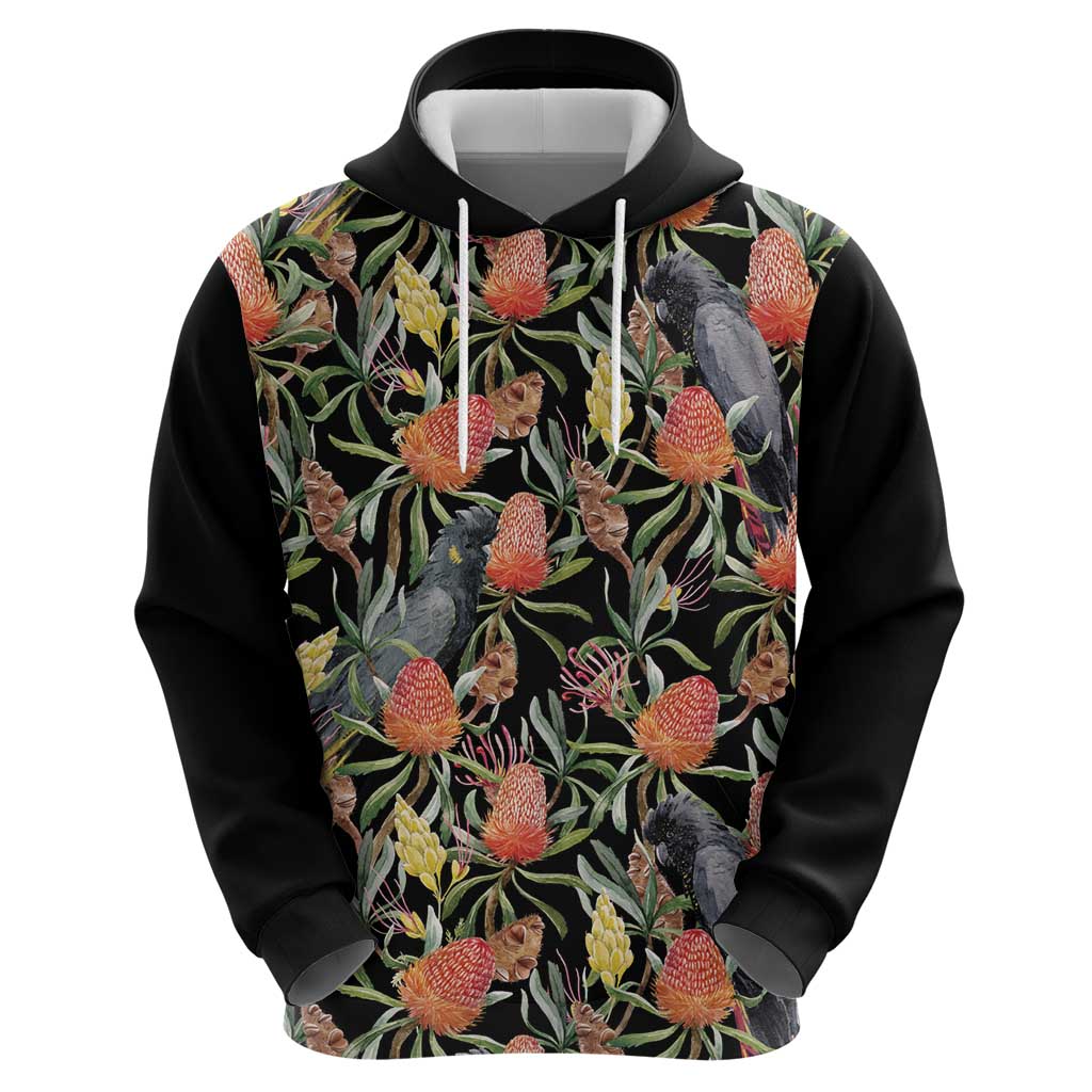 Australia Black Cockatoo And Banksia Flowers Zip Hoodie