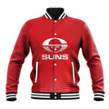 Suns Football Custom Baseball Jacket Gold Coast Est 2009 Deep Red - Aussie Hoodie