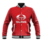 Suns Football Custom Baseball Jacket Gold Coast Est 2009 Deep Red - Aussie Hoodie