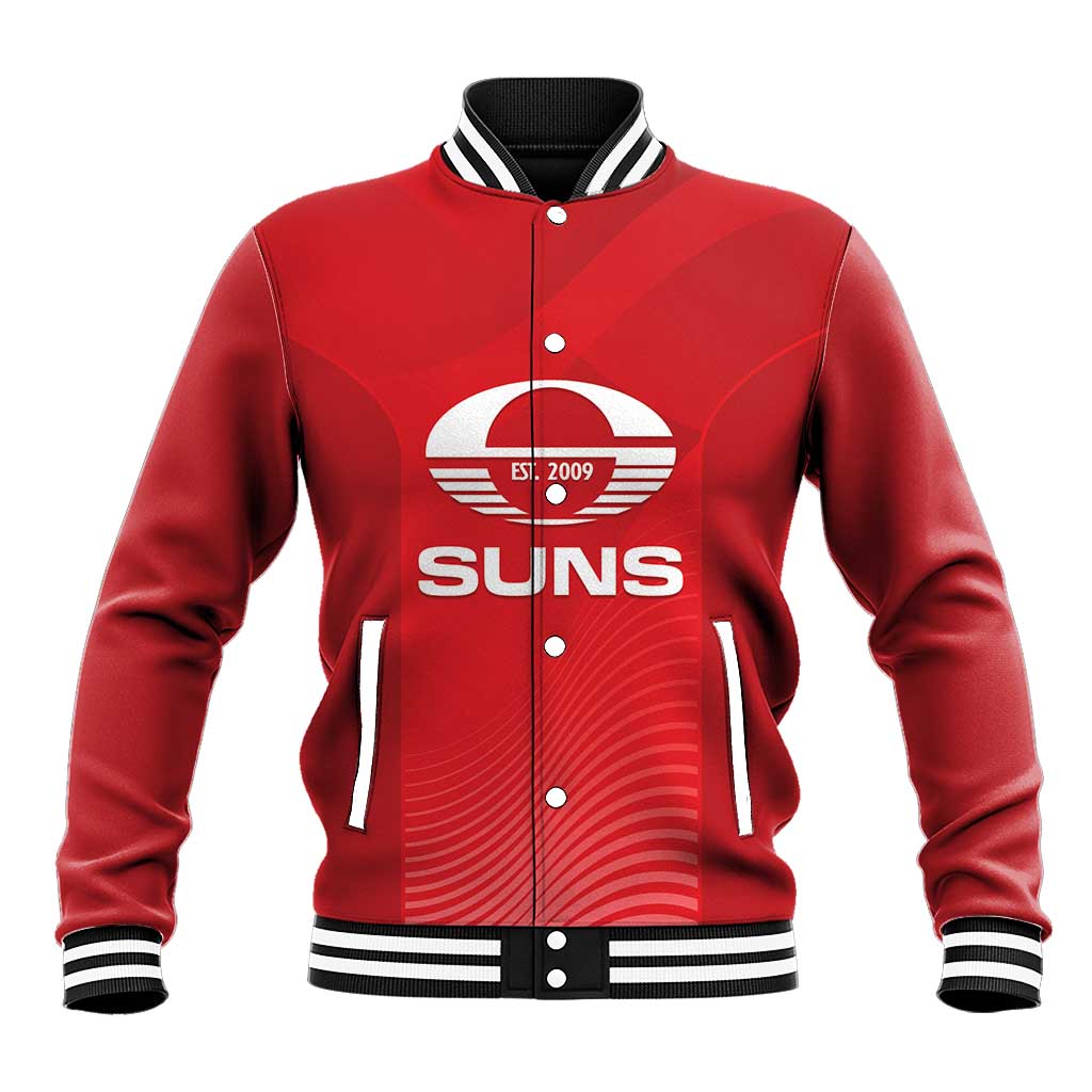 Suns Football Custom Baseball Jacket Gold Coast Est 2009 Deep Red - Aussie Hoodie