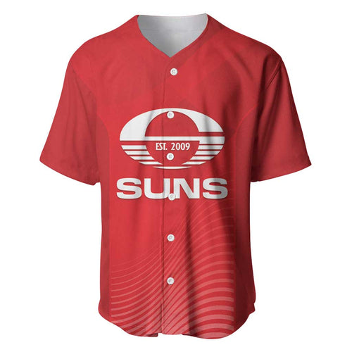 Suns Football Custom Baseball Jersey Gold Coast Est 2009 Deep Red - Aussie Hoodie