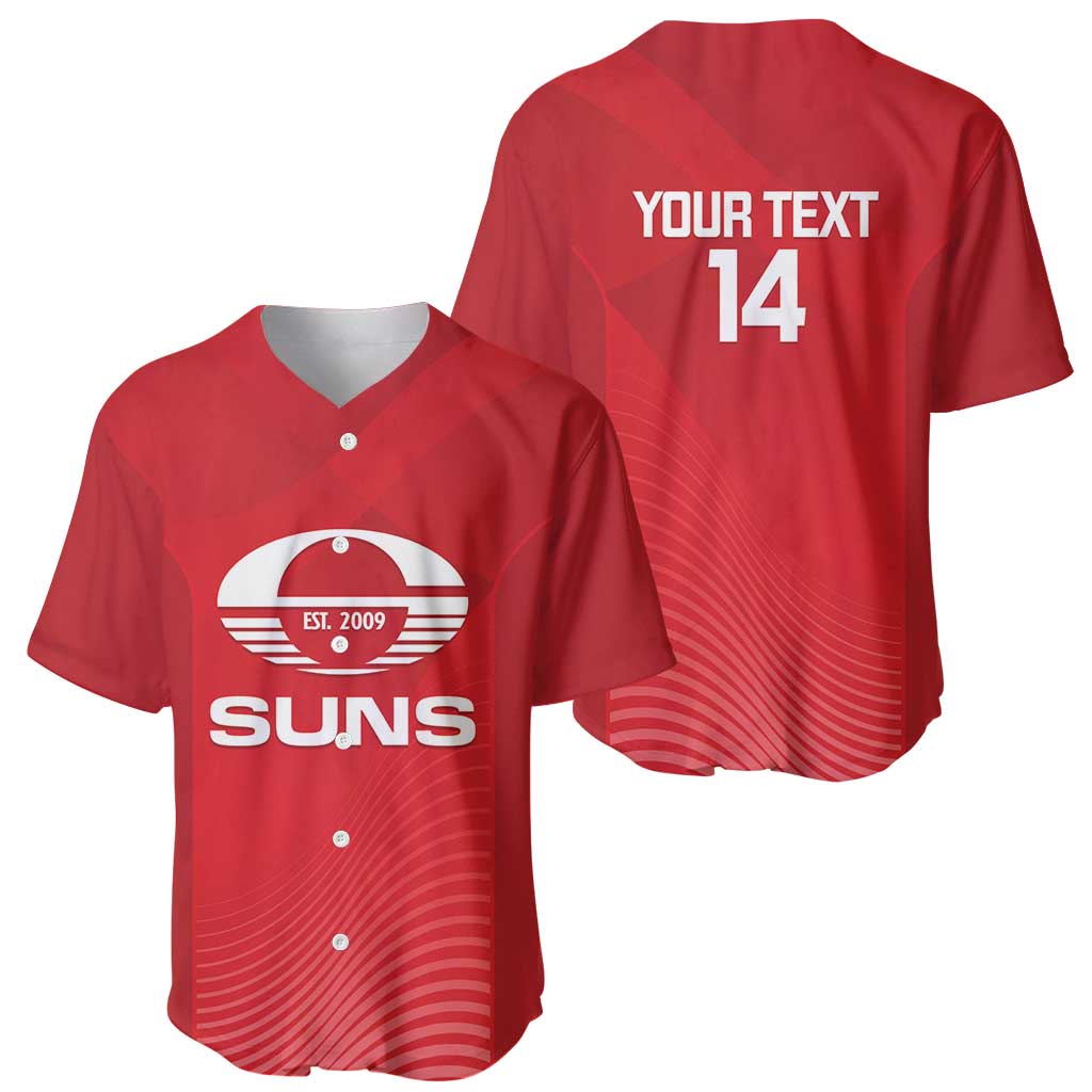 Suns Football Custom Baseball Jersey Gold Coast Est 2009 Deep Red - Aussie Hoodie