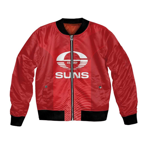 Suns Football Custom Bomber Jacket Gold Coast Est 2009 Deep Red - Aussie Hoodie