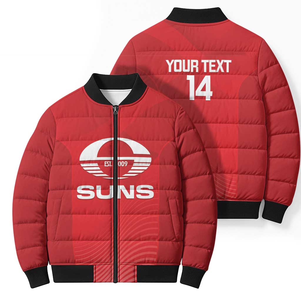 Suns Football Custom Bomber Puffer Jacket Gold Coast Est 2009 Deep Red - Aussie Hoodie