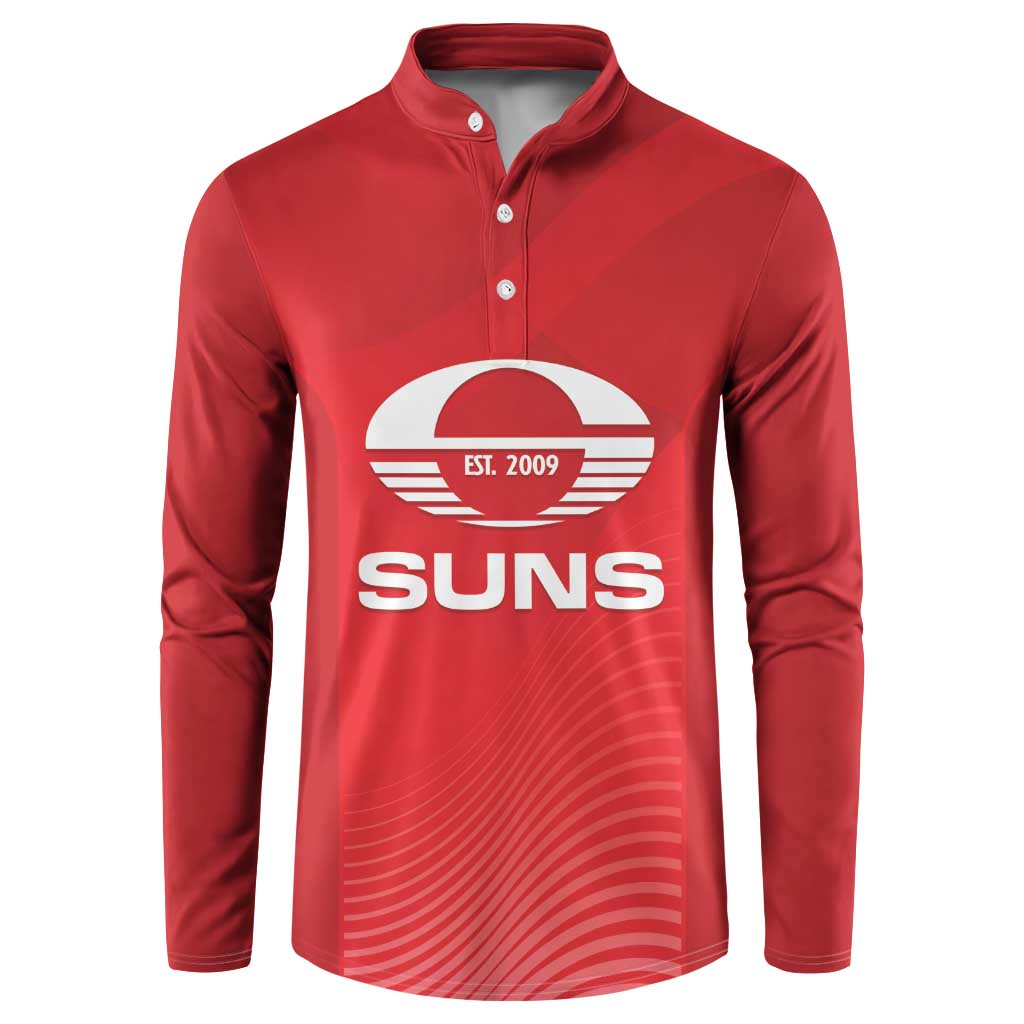 Suns Football Custom Button Sweatshirt Gold Coast Est 2009 Deep Red - Aussie Hoodie