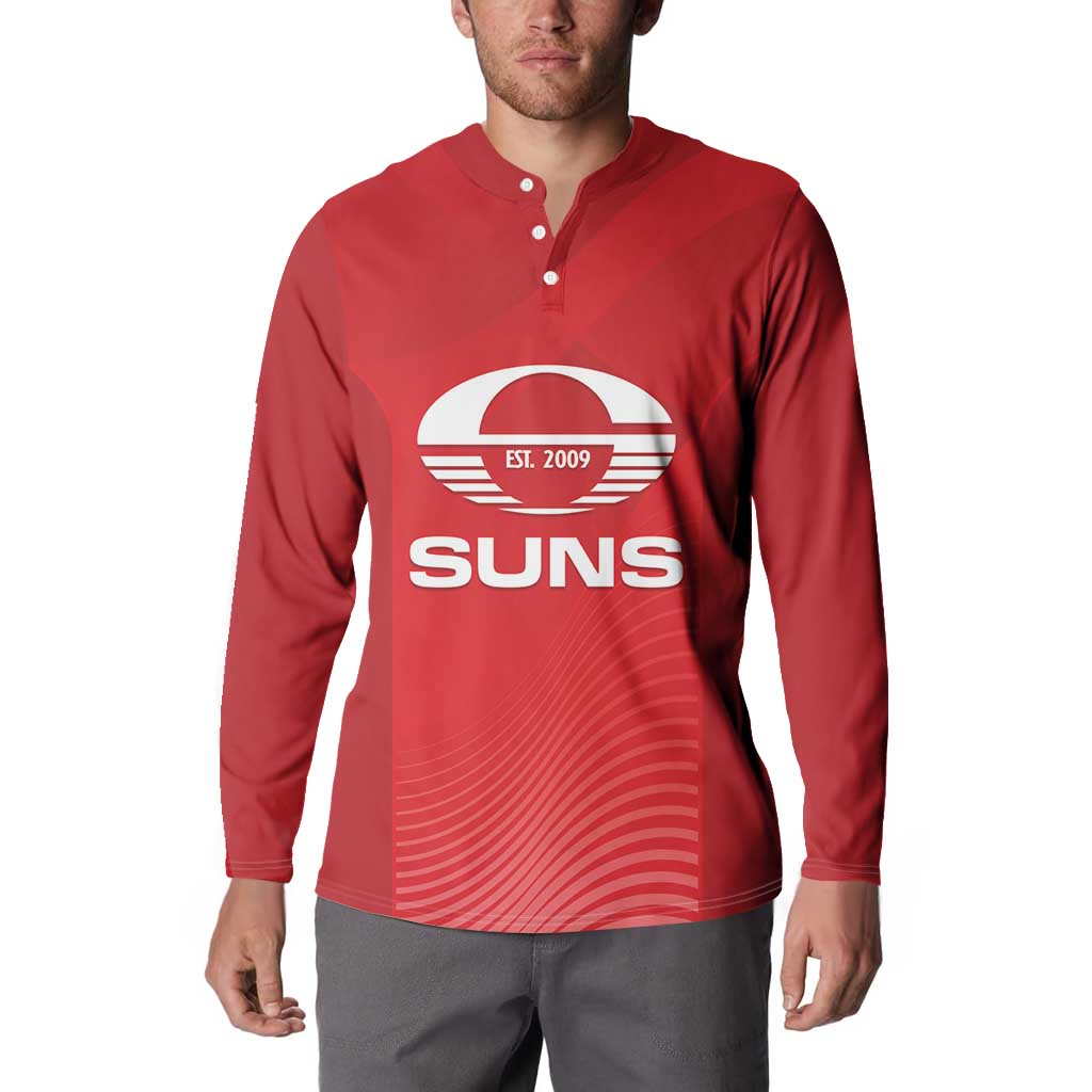 Suns Football Custom Button Sweatshirt Gold Coast Est 2009 Deep Red - Aussie Hoodie