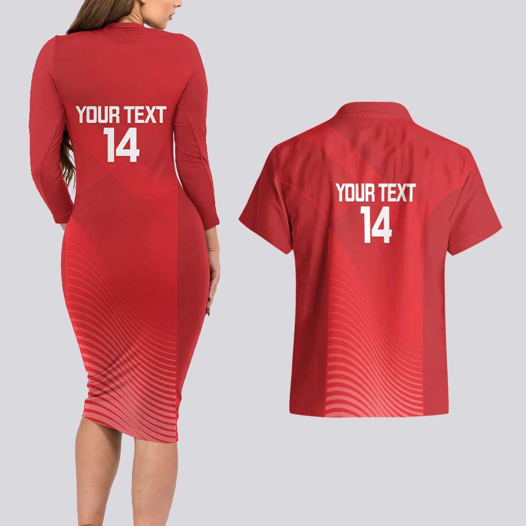 Suns Football Custom Couples Matching Long Sleeve Bodycon Dress and Hawaiian Shirt Gold Coast Est 2009 Deep Red - Aussie Hoodie