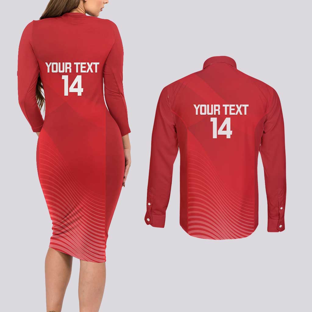 Suns Football Custom Couples Matching Long Sleeve Bodycon Dress and Long Sleeve Button Shirt Gold Coast Est 2009 Deep Red - Aussie Hoodie