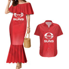 Suns Football Custom Couples Matching Mermaid Dress and Hawaiian Shirt Gold Coast Est 2009 Deep Red - Aussie Hoodie