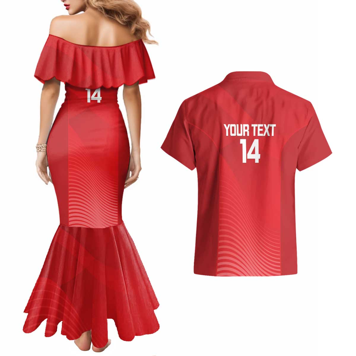 Suns Football Custom Couples Matching Mermaid Dress and Hawaiian Shirt Gold Coast Est 2009 Deep Red - Aussie Hoodie