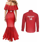 Suns Football Custom Couples Matching Mermaid Dress and Long Sleeve Button Shirt Gold Coast Est 2009 Deep Red - Aussie Hoodie