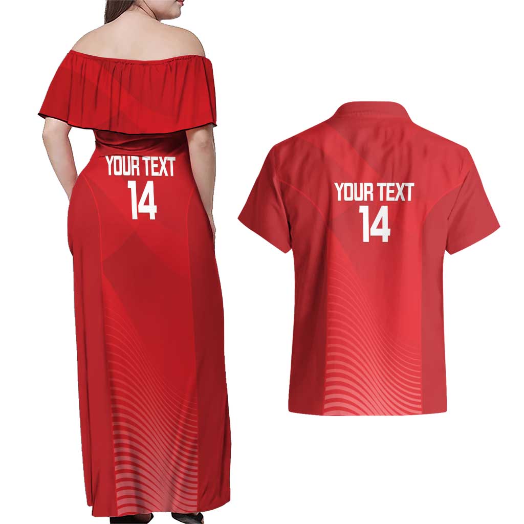 Suns Football Custom Couples Matching Off Shoulder Maxi Dress and Hawaiian Shirt Gold Coast Est 2009 Deep Red - Aussie Hoodie