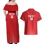 Suns Football Custom Couples Matching Off Shoulder Maxi Dress and Hawaiian Shirt Gold Coast Est 2009 Deep Red - Aussie Hoodie