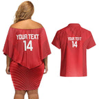 Suns Football Custom Couples Matching Off Shoulder Short Dress and Hawaiian Shirt Gold Coast Est 2009 Deep Red - Aussie Hoodie