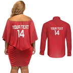 Suns Football Custom Couples Matching Off Shoulder Short Dress and Long Sleeve Button Shirt Gold Coast Est 2009 Deep Red - Aussie Hoodie