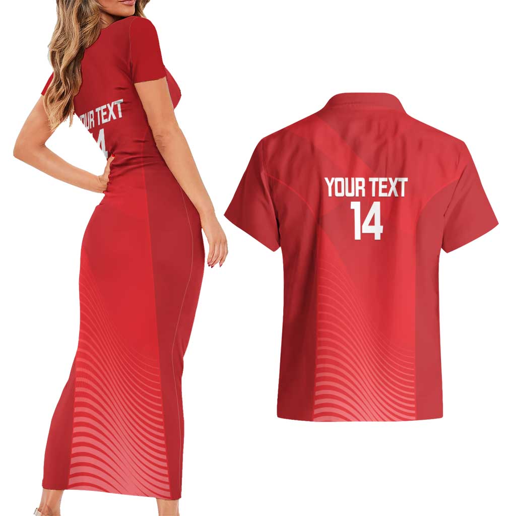 Suns Football Custom Couples Matching Short Sleeve Bodycon Dress and Hawaiian Shirt Gold Coast Est 2009 Deep Red - Aussie Hoodie