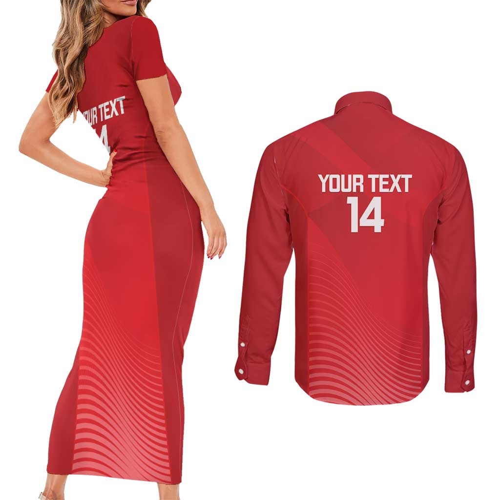 Suns Football Custom Couples Matching Short Sleeve Bodycon Dress and Long Sleeve Button Shirt Gold Coast Est 2009 Deep Red - Aussie Hoodie