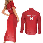 Suns Football Custom Couples Matching Short Sleeve Bodycon Dress and Long Sleeve Button Shirt Gold Coast Est 2009 Deep Red - Aussie Hoodie