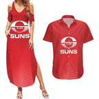 Suns Football Custom Couples Matching Summer Maxi Dress and Hawaiian Shirt Gold Coast Est 2009 Deep Red - Aussie Hoodie