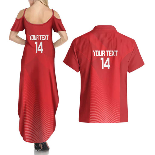 Suns Football Custom Couples Matching Summer Maxi Dress and Hawaiian Shirt Gold Coast Est 2009 Deep Red - Aussie Hoodie
