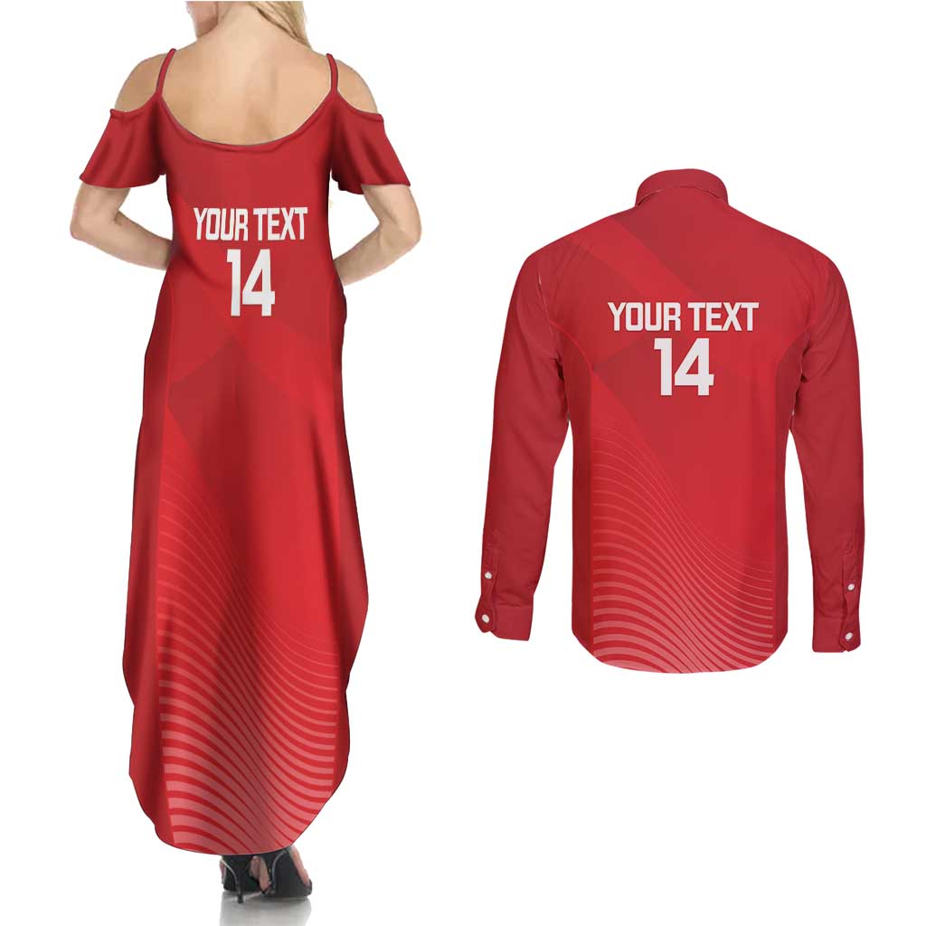 Suns Football Custom Couples Matching Summer Maxi Dress and Long Sleeve Button Shirt Gold Coast Est 2009 Deep Red - Aussie Hoodie
