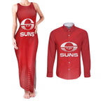 Suns Football Custom Couples Matching Tank Maxi Dress and Long Sleeve Button Shirt Gold Coast Est 2009 Deep Red - Aussie Hoodie