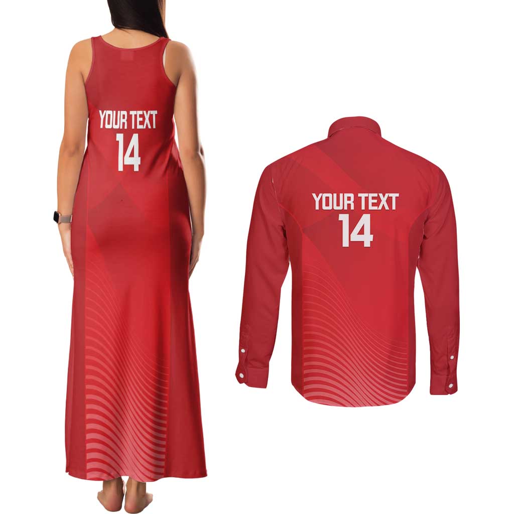 Suns Football Custom Couples Matching Tank Maxi Dress and Long Sleeve Button Shirt Gold Coast Est 2009 Deep Red - Aussie Hoodie