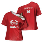 Suns Football Custom Cross Shoulder Shirt Gold Coast Est 2009 Deep Red - Aussie Hoodie
