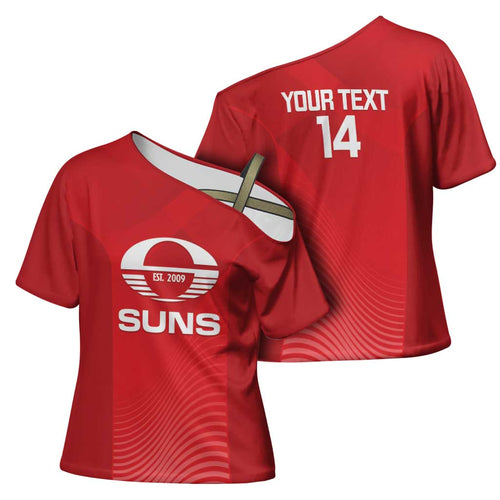 Suns Football Custom Cross Shoulder Shirt Gold Coast Est 2009 Deep Red - Aussie Hoodie