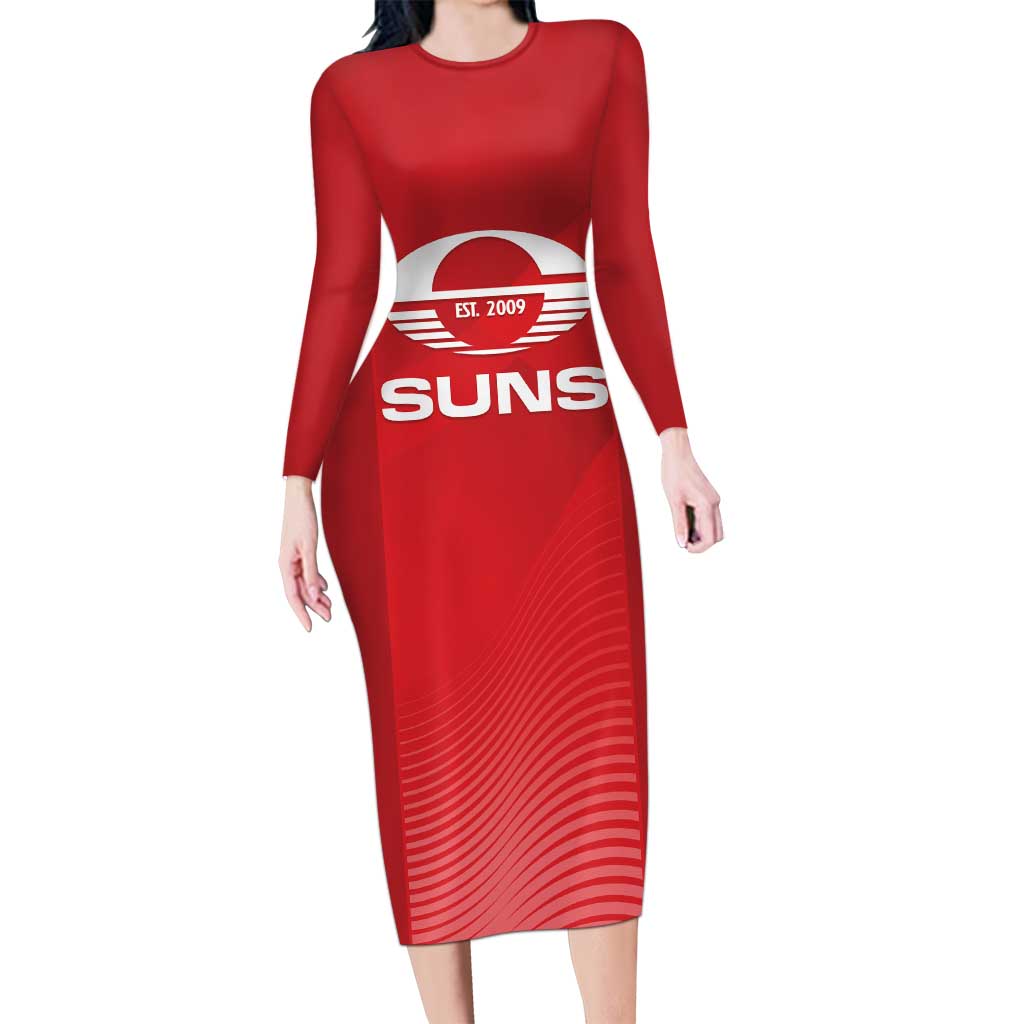 Suns Football Custom Family Matching Long Sleeve Bodycon Dress and Hawaiian Shirt Gold Coast Est 2009 Deep Red - Aussie Hoodie