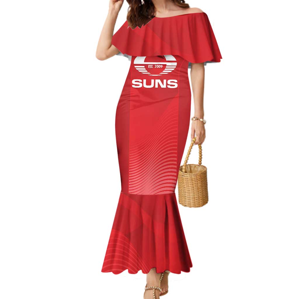 Suns Football Custom Family Matching Mermaid Dress and Hawaiian Shirt Gold Coast Est 2009 Deep Red - Aussie Hoodie