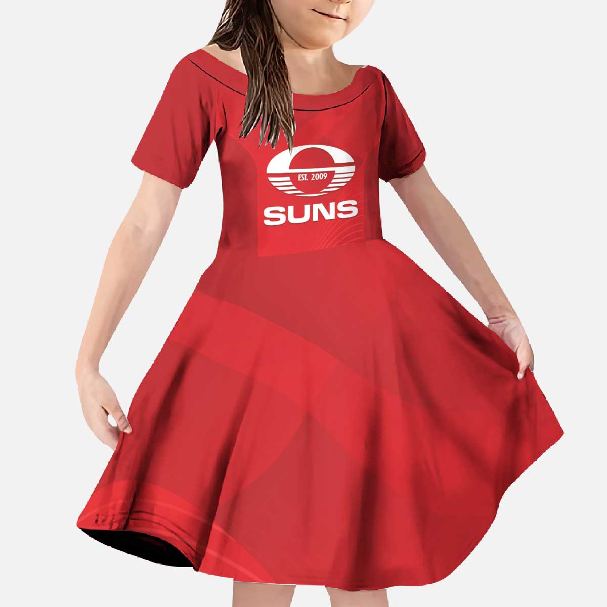 Suns Football Custom Family Matching Off The Shoulder Long Sleeve Dress and Hawaiian Shirt Gold Coast Est 2009 Deep Red - Aussie Hoodie