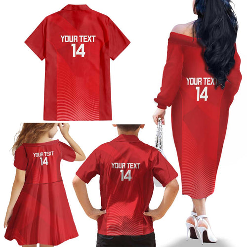 Suns Football Custom Family Matching Off The Shoulder Long Sleeve Dress and Hawaiian Shirt Gold Coast Est 2009 Deep Red - Aussie Hoodie
