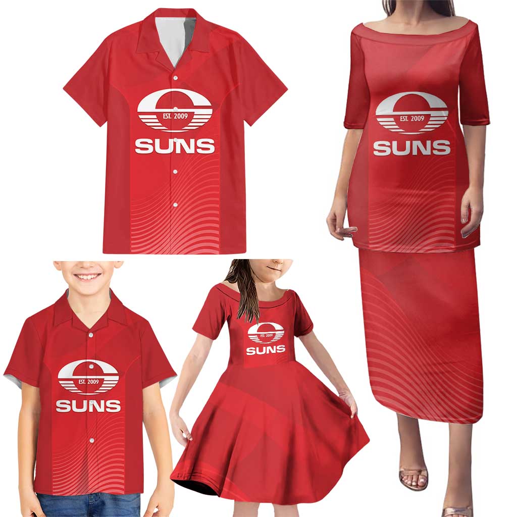 Suns Football Custom Family Matching Puletasi and Hawaiian Shirt Gold Coast Est 2009 Deep Red - Aussie Hoodie