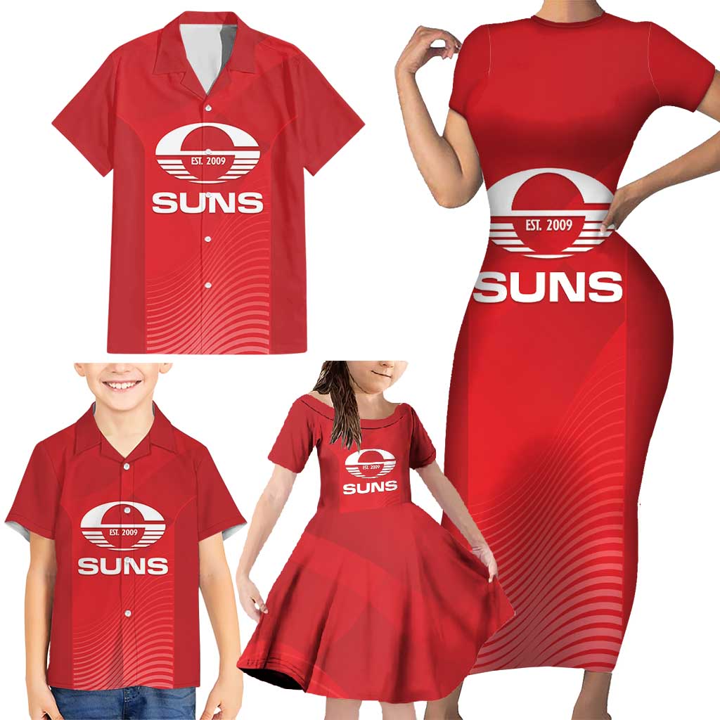 Suns Football Custom Family Matching Short Sleeve Bodycon Dress and Hawaiian Shirt Gold Coast Est 2009 Deep Red - Aussie Hoodie