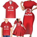 Suns Football Custom Family Matching Short Sleeve Bodycon Dress and Hawaiian Shirt Gold Coast Est 2009 Deep Red - Aussie Hoodie