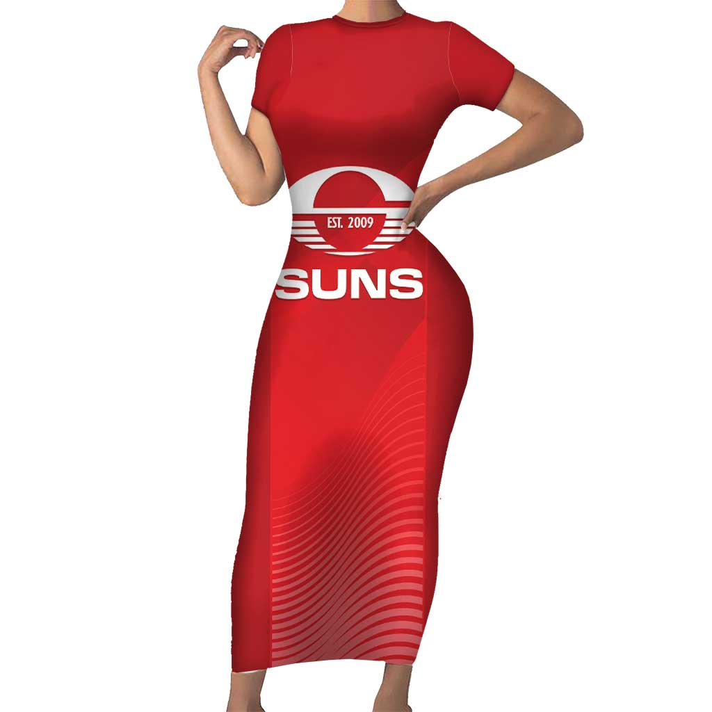 Suns Football Custom Family Matching Short Sleeve Bodycon Dress and Hawaiian Shirt Gold Coast Est 2009 Deep Red - Aussie Hoodie