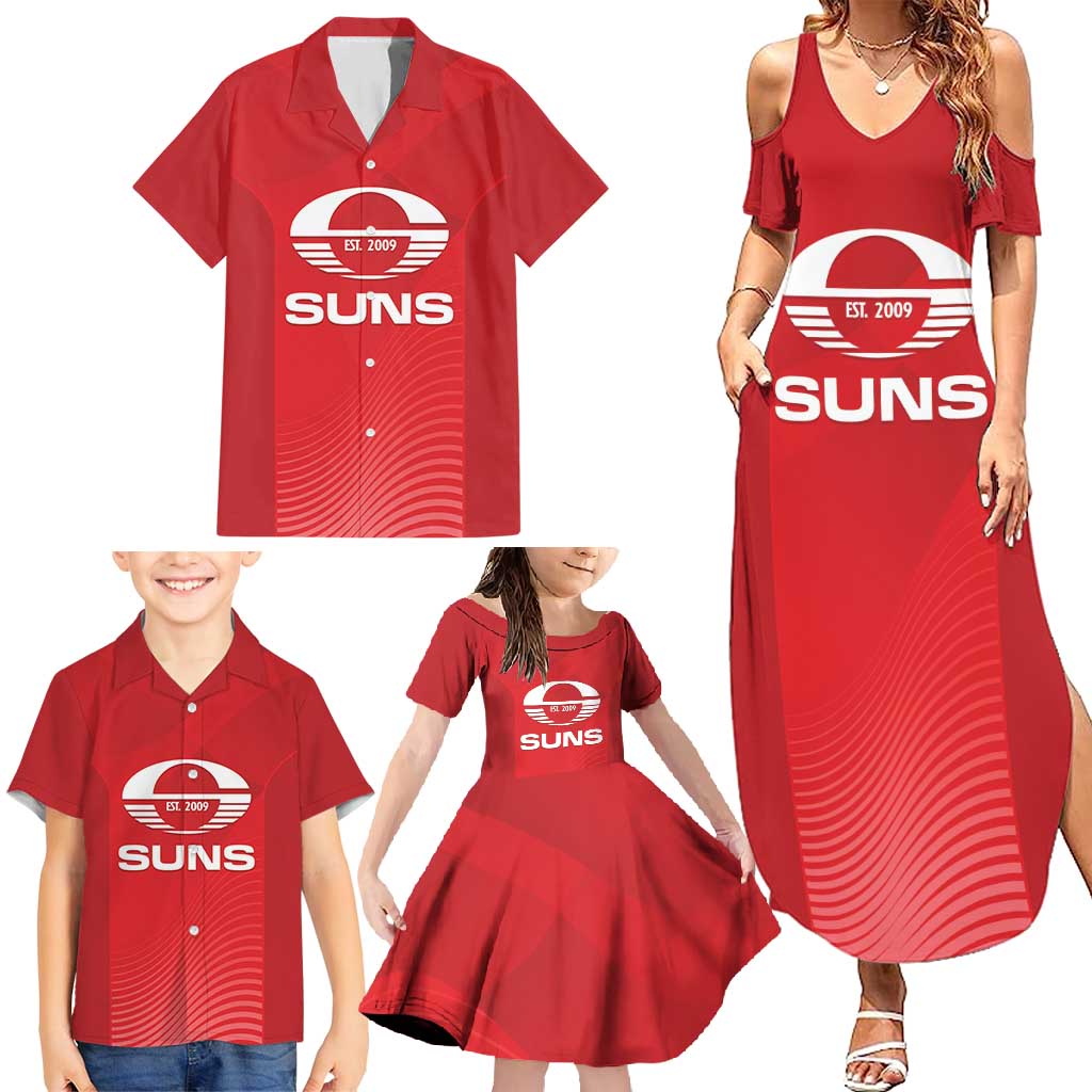 Suns Football Custom Family Matching Summer Maxi Dress and Hawaiian Shirt Gold Coast Est 2009 Deep Red - Aussie Hoodie